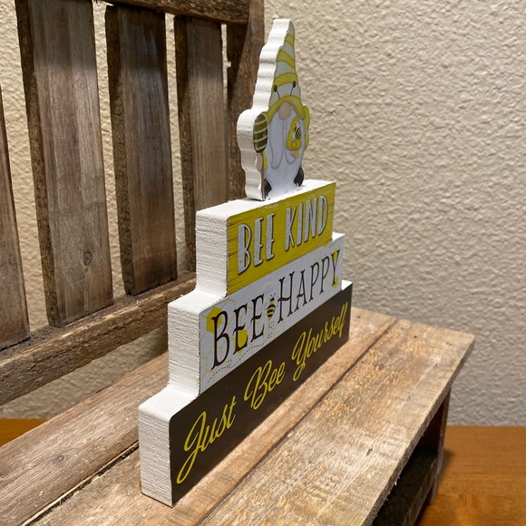 Bee Kind Bee Happy Just Bee Yourself Gnome Wood Sign, Honey Bee Gnome Sign - Picture 7 of 11